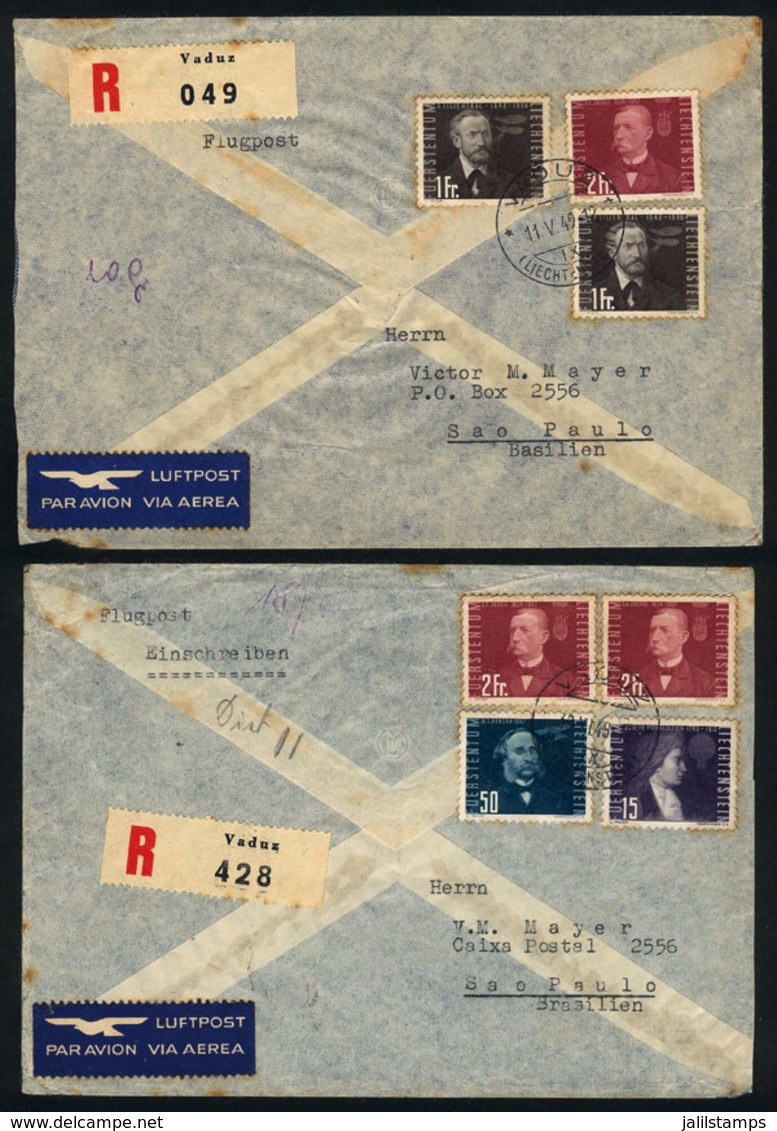 LIECHTENSTEIN: 2 Registered Airmail Covers Sent From Vaduz To Brazil In 1949, Nice Postages! - Autres & Non Classés