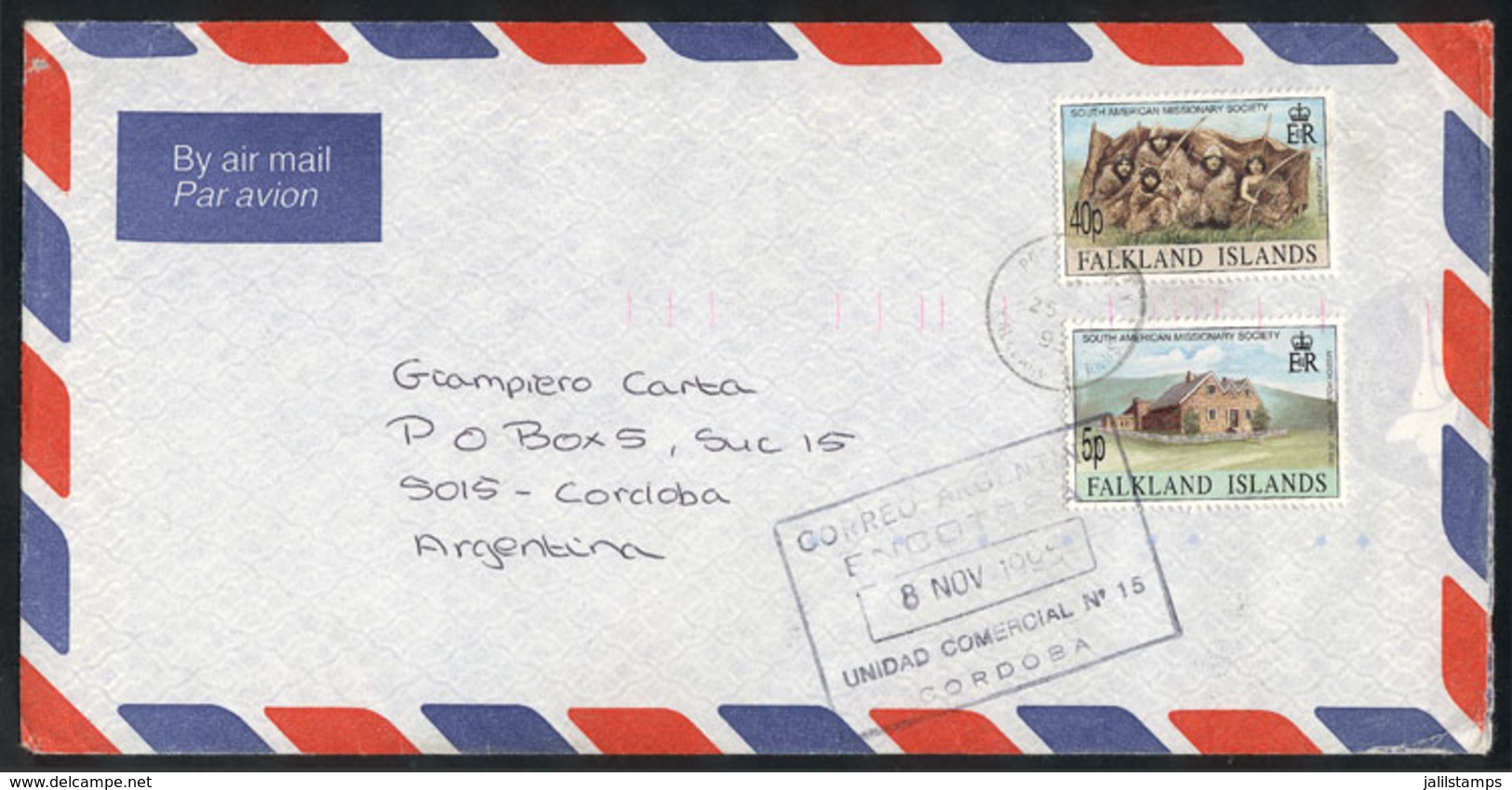 FALKLAND ISLANDS/MALVINAS: Airmail Cover Sent From Port Stanley To Córdoba (Argentina) On 25/OC/1995, With Arrival Mark  - Falkland