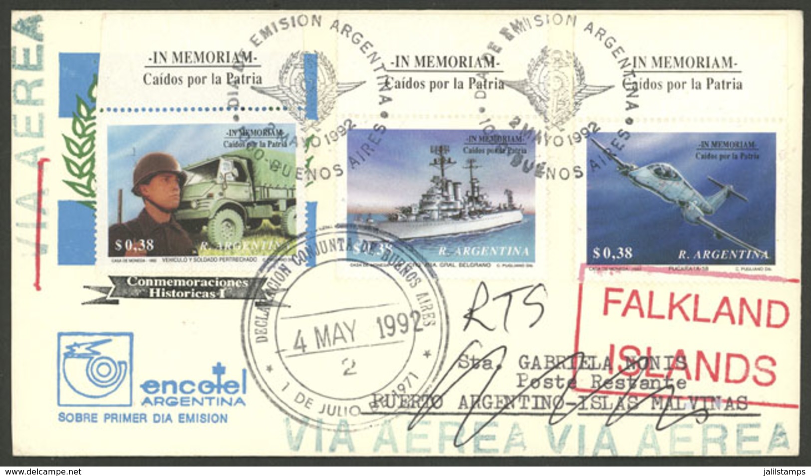 FALKLAND ISLANDS/MALVINAS: Cover Sent From Buenos Aires To "Puerto Argentino - Islas Malvinas" On 2/MAY/1922, With Hands - Falkland