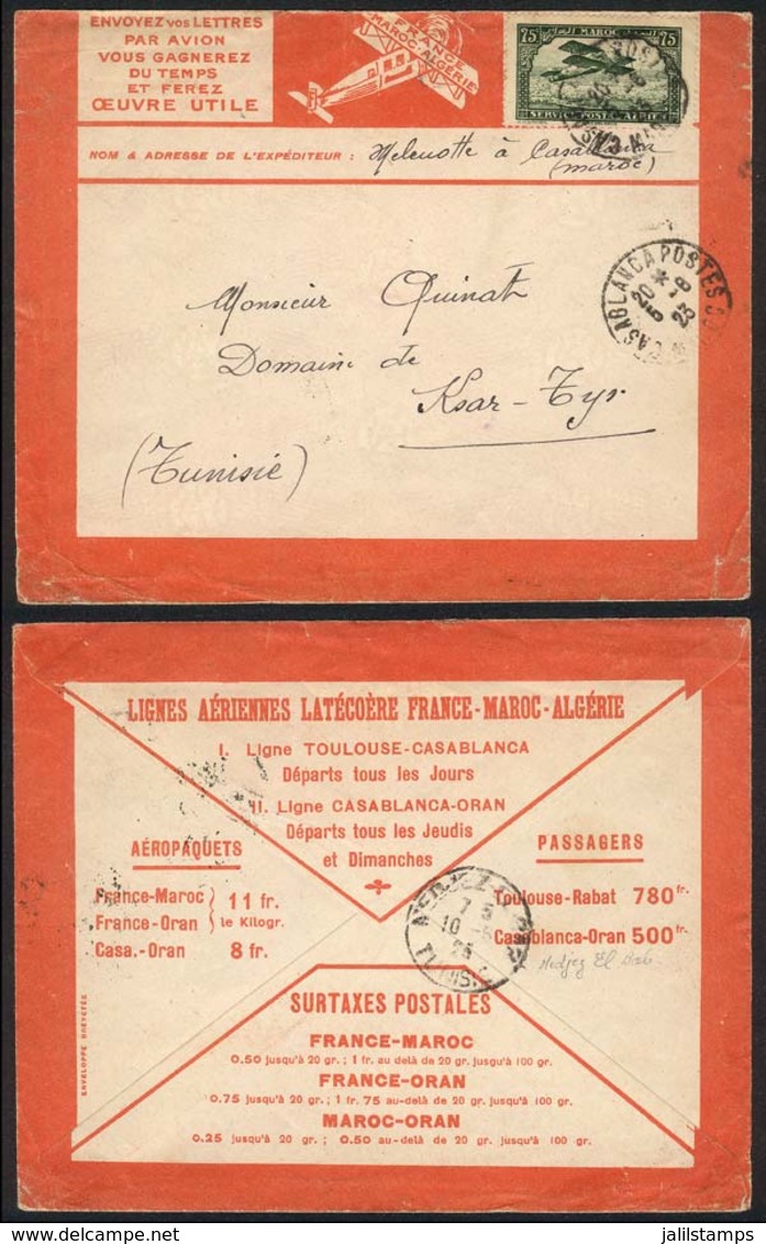 MOROCCO: Special Cover Of Letecoere Airline Sent From Casablanca To Ksar-Tyr (Tunisia) On 5/AU/1923 Franked With 75c., V - Autres & Non Classés