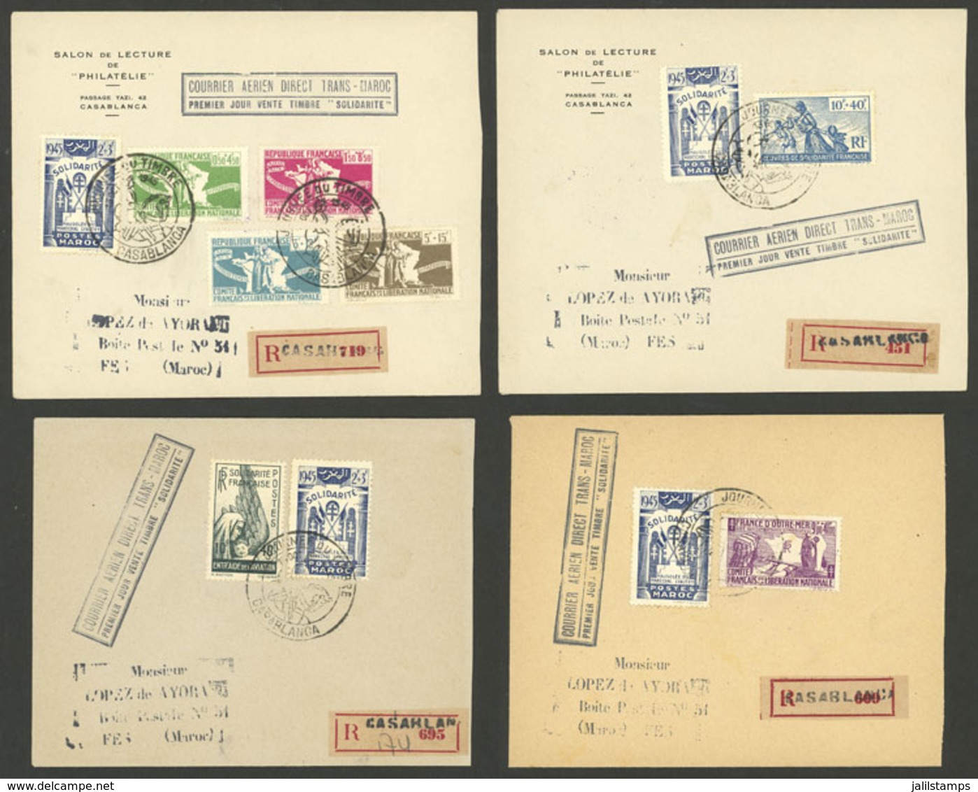 MOROCCO: 16/OC/1945 Casablanca - Fes, 4 FDC Covers Flown On "Trans-Moroccan Direct Airmail", All Of Very Fine Quality!" - Autres & Non Classés