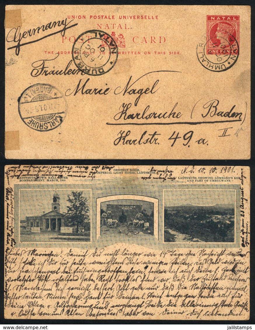 NATAL: 1p. Postal Card Illustrated On Back With Views Of: Ladysmith Town Hall After Bombardment, March 1900 + Orderly Ro - Natal (1857-1909)