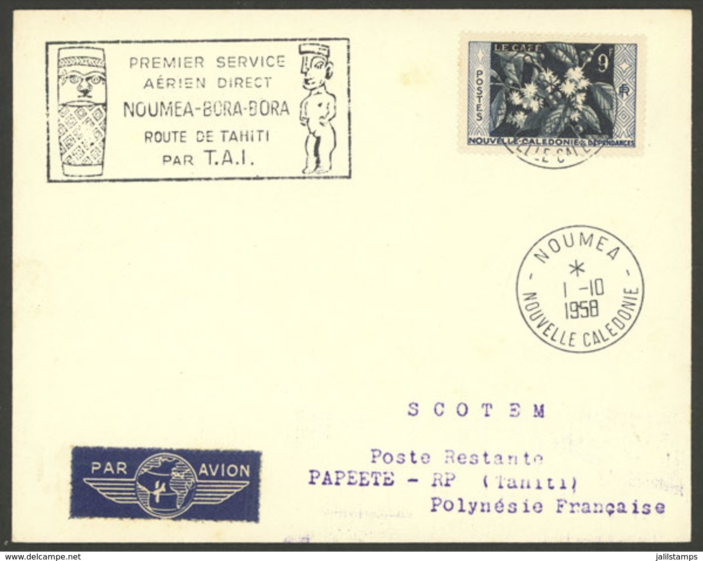 NEW CALEDONIA: 1/OC/1958 Noumea - French Polynesia, Cover With Special Mark Of The Flight (very Thematic) And Papeete Ar - Otros & Sin Clasificación