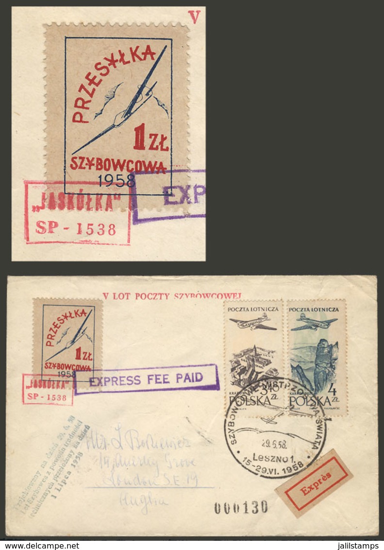 POLAND: 26/JUN/1958 Cover Flown By Glider And Sent To London (arrival Backstamps), With Label Of 1Zt. To Pay The Special - Autres & Non Classés