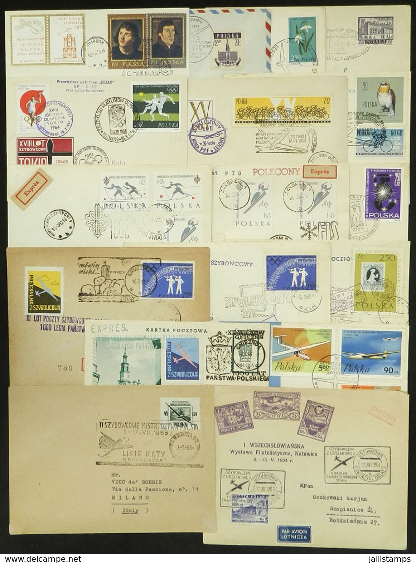 POLAND: GLIDER FLIGHTS: 17 Covers Or Cards Of 1960s Or Older, Many With Special Cinderellas, The General Quality Is Fine - Autres & Non Classés