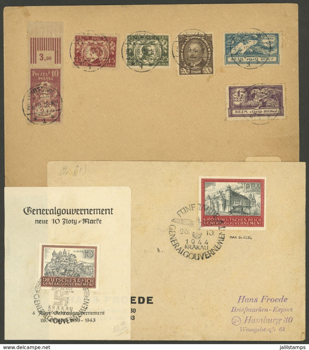 POLAND: Envelope Of 1919 With Set Of First National Assembly + Cover Of 1944 Franked With 10+10Zl. + New Issue Of 10Zl O - Autres & Non Classés