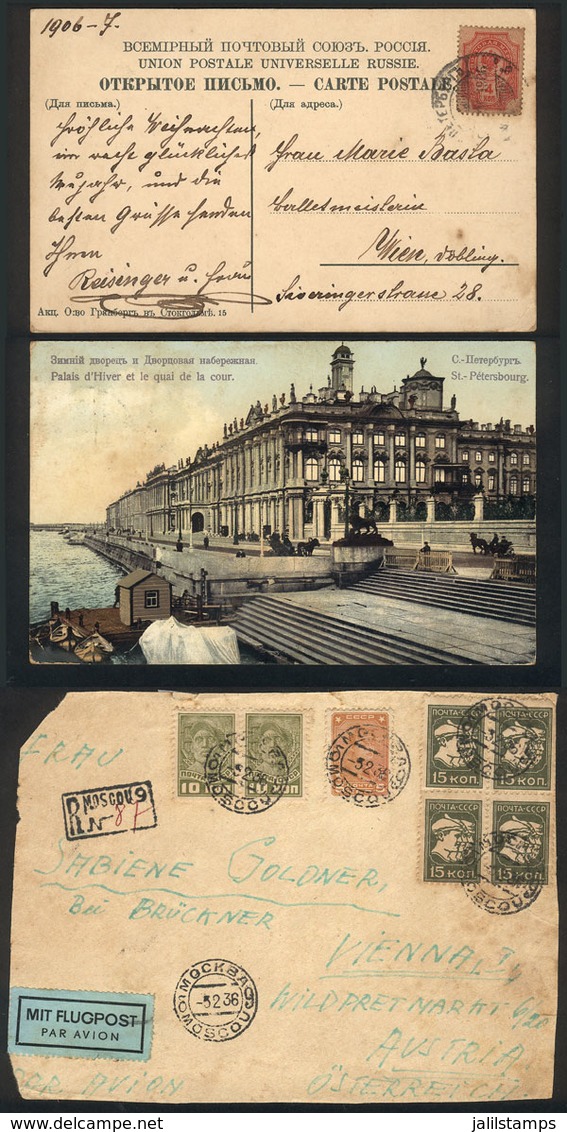 RUSSIA: Postcard + Front Of Cover Sent To Austria In 1906 And 1936 Respectively, Interesting! - Autres & Non Classés