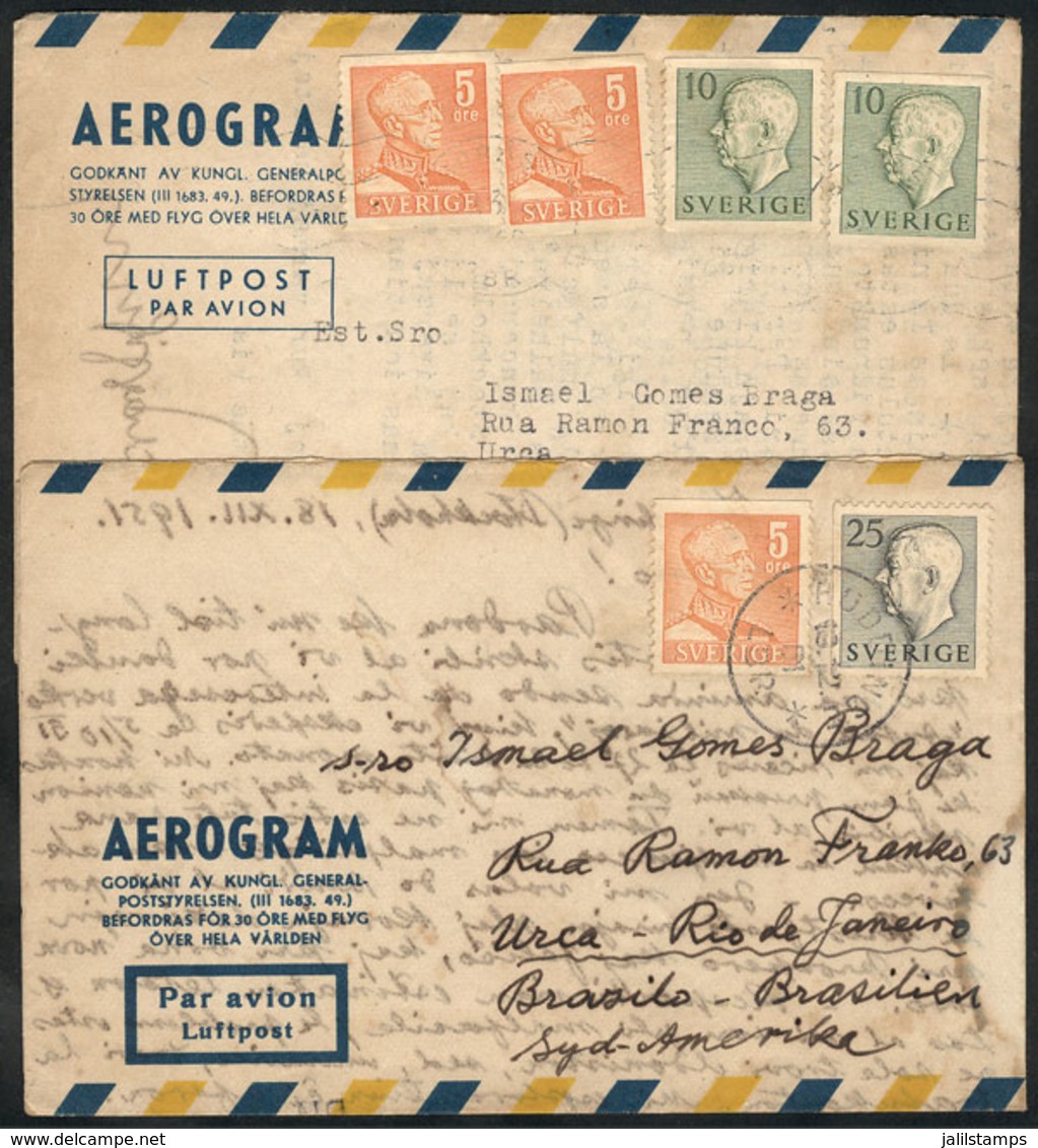 SWEDEN: 2 Aerograms Written In ESPERANTO, Sent To Brazil In 1951 And 1952, VF Quality! - Autres & Non Classés