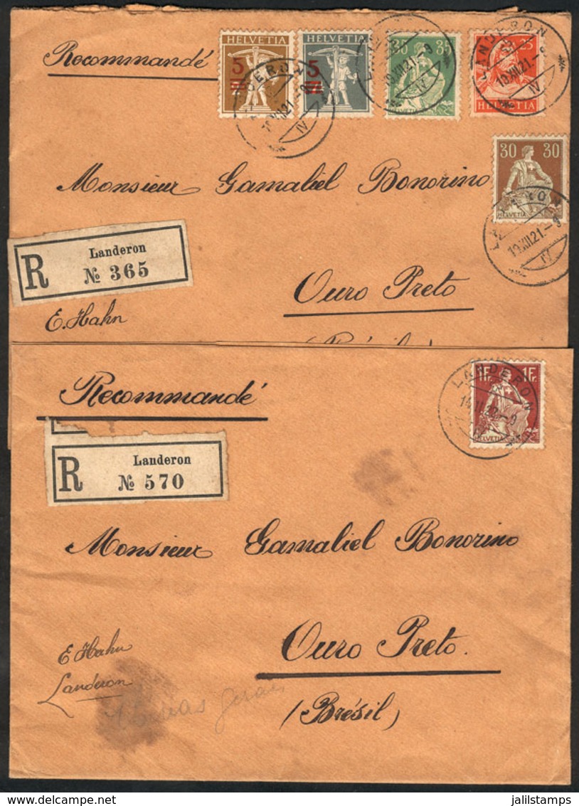 SWITZERLAND: 2 Registered Covers Sent To Ouro Preto (Brazil) In 1921 And 1922, Unusual Destination, Handsome! - Autres & Non Classés