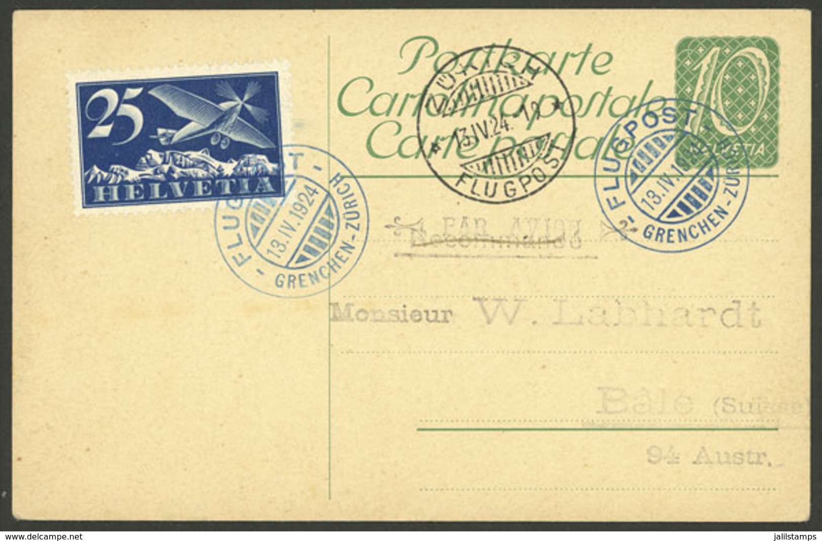 SWITZERLAND: 13/AP/1924 Grenchen -Zürich, Flown Card, VF Quality! - Autres & Non Classés