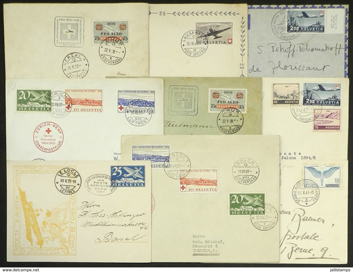 SWITZERLAND: 9 Covers Or Cards Flown Between 1927 And 1947, Including First Flights, Etc., Nice Group! - Autres & Non Classés