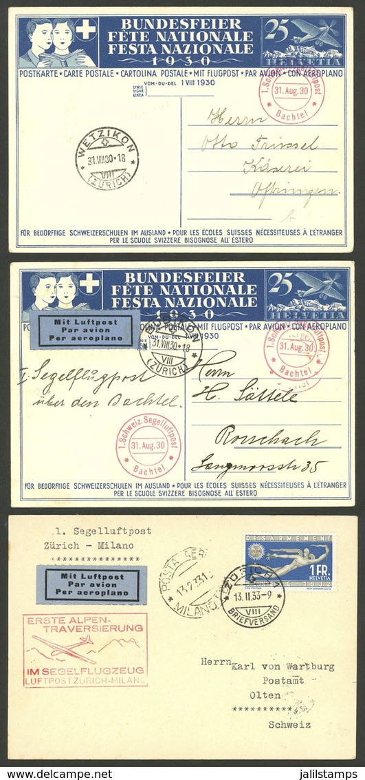 SWITZERLAND: GLIDER FLIGHTS: 3 Cards Or Covers Flown Between 1930 And 1933, Very Fine Quality! - Autres & Non Classés