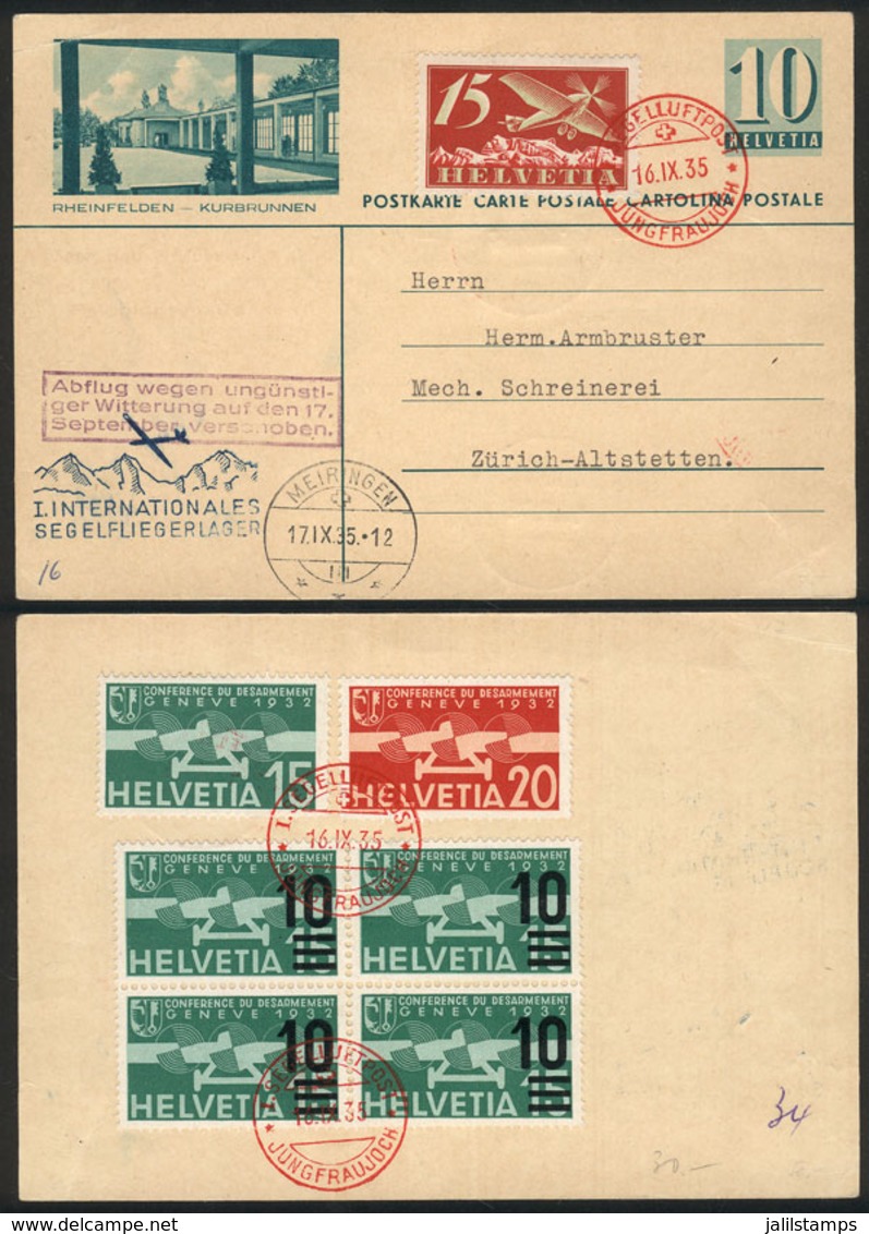 SWITZERLAND: 16/SE/1935 Jungfrau - Meiringen, Card Flown By Glider, Very Fine Quality! - Autres & Non Classés