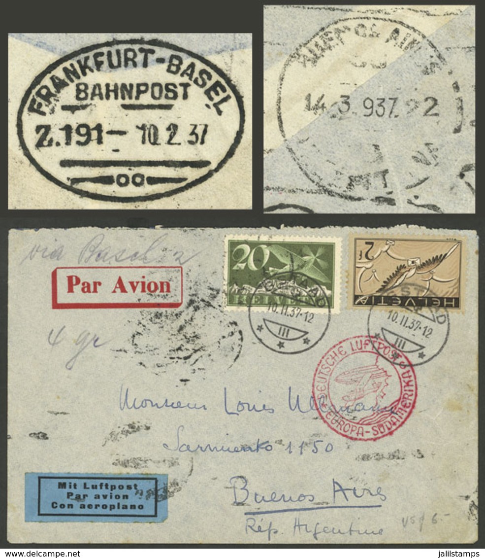 SWITZERLAND: TRAIN + AIRPLANE Combination: Airmail Cover Dispatched From Gstaad To Argentina On 10/FE/1937 Franked With  - Autres & Non Classés