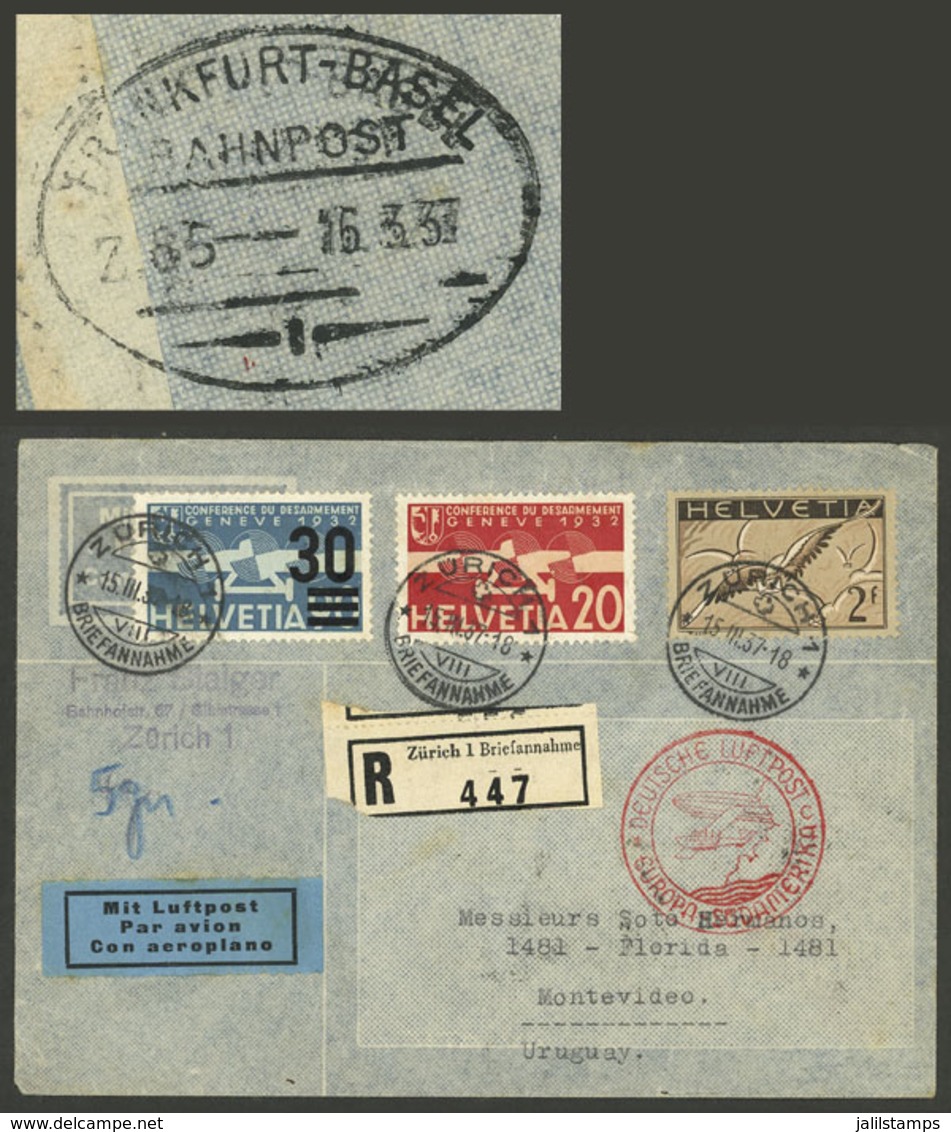 SWITZERLAND: 15/MAR/1937 Zürich - Uruguay, Airmail Cover Sent By German DLH Franked With 2.50Fr., On Back It Bears A Dat - Autres & Non Classés