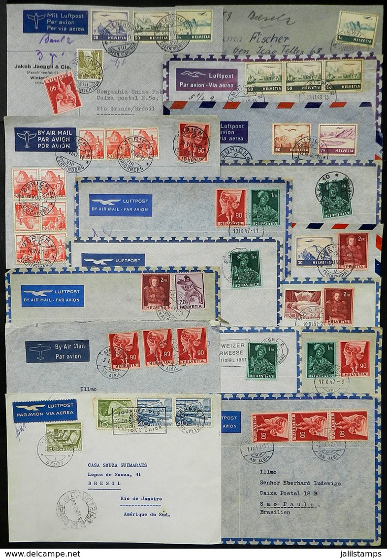 SWITZERLAND: 16 Airmail Covers Sent To Brazil Between 1946 And 1956 With Very Nice Postages, VF General Quality! - Autres & Non Classés