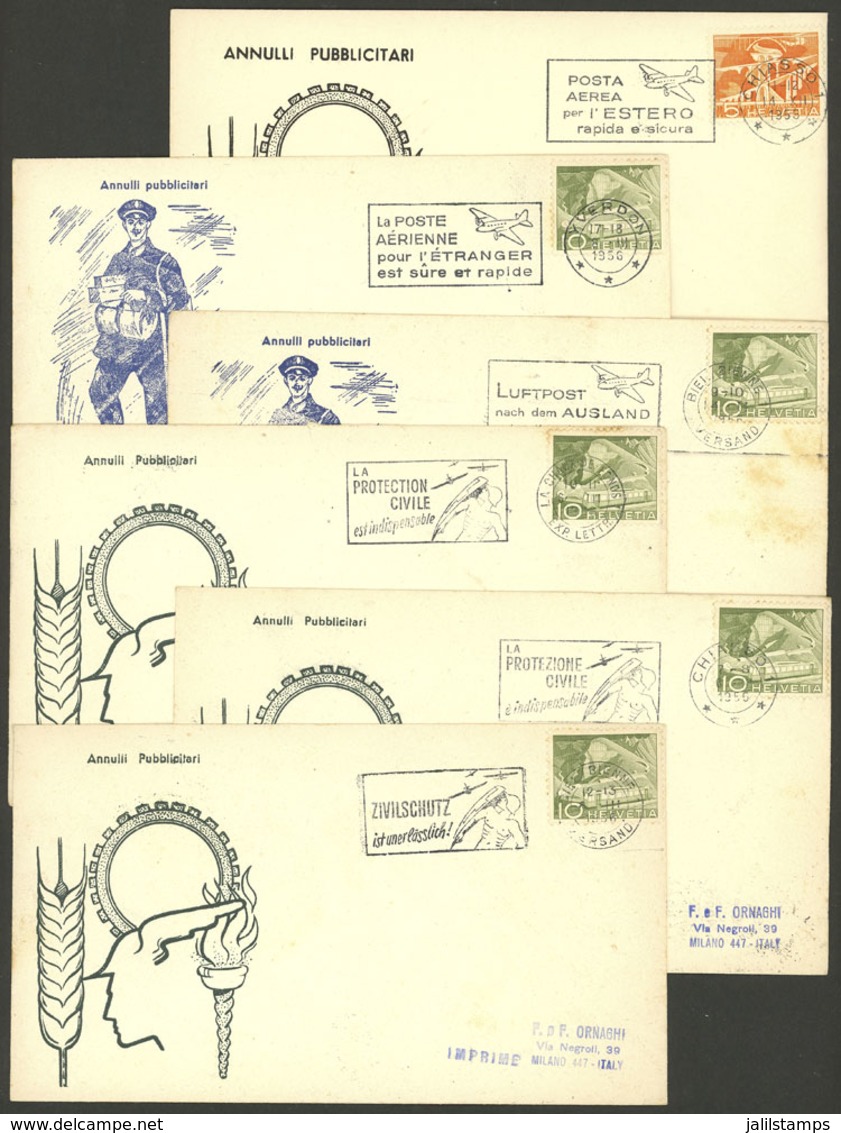 SWITZERLAND: 6 Covers With Advertising Slogan Cancels Related To Topic Aviation, Years 1956 And 1958 - Autres & Non Classés