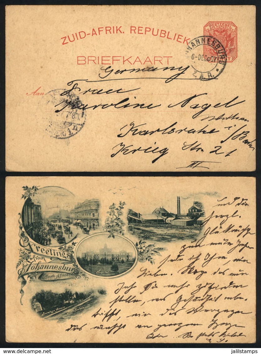 TRANSVAAL: 1p. Postal Card Illustrated On Back With Views Of Johannesburg, Sent From Johannesburg To Germany On 6/DE/189 - Transvaal (1870-1909)