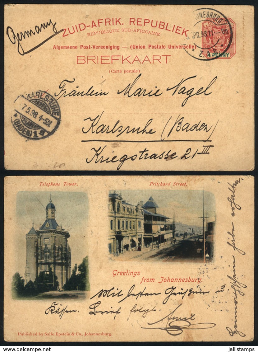 TRANSVAAL: 1p. Postal Card Illustrated On Back With View Of "Telephone Tower & Pritchard Street", Sent From Johannesburg - Transvaal (1870-1909)