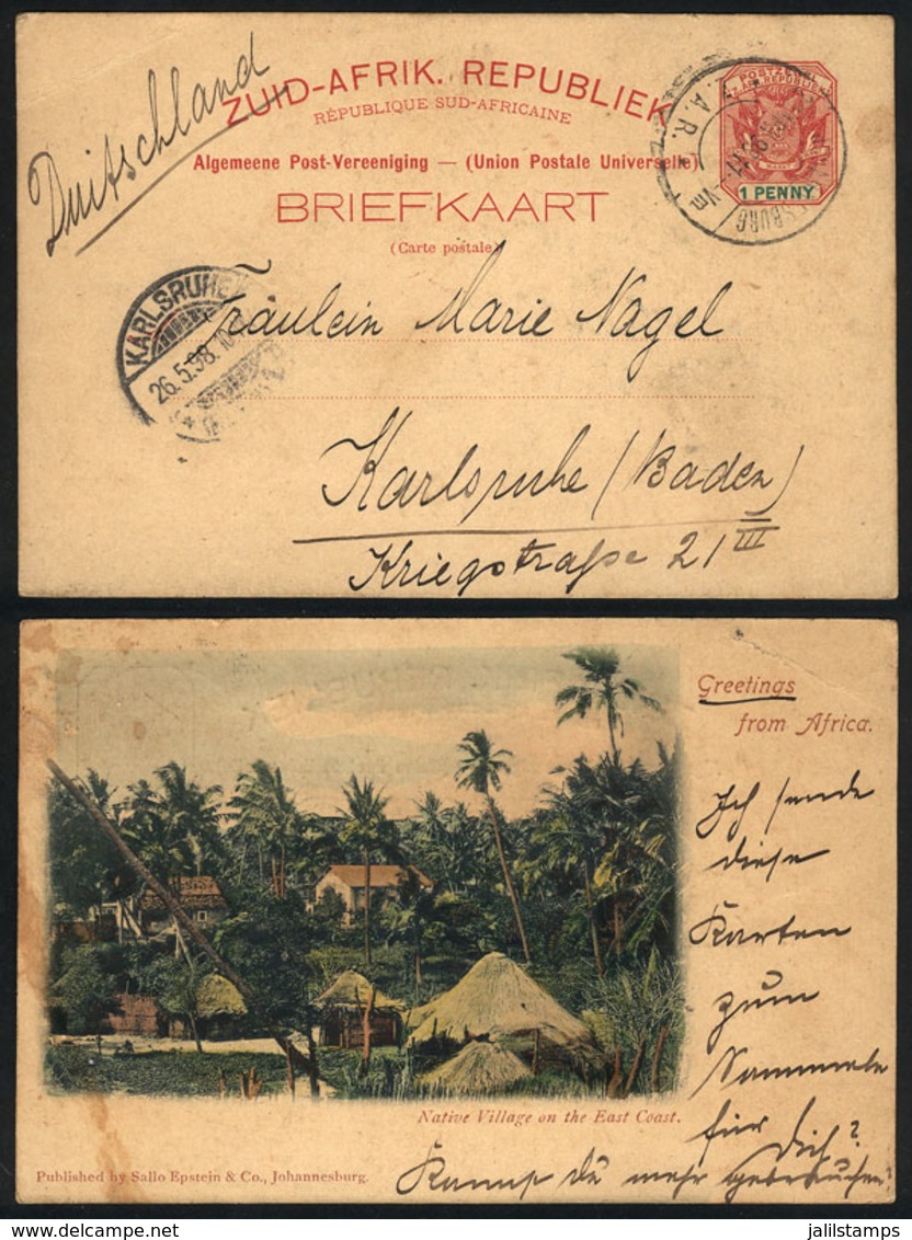 TRANSVAAL: 1p. Postal Card Illustrated On Back With View Of "Native Village On The East Coast", Sent From Johannesburg T - Transvaal (1870-1909)