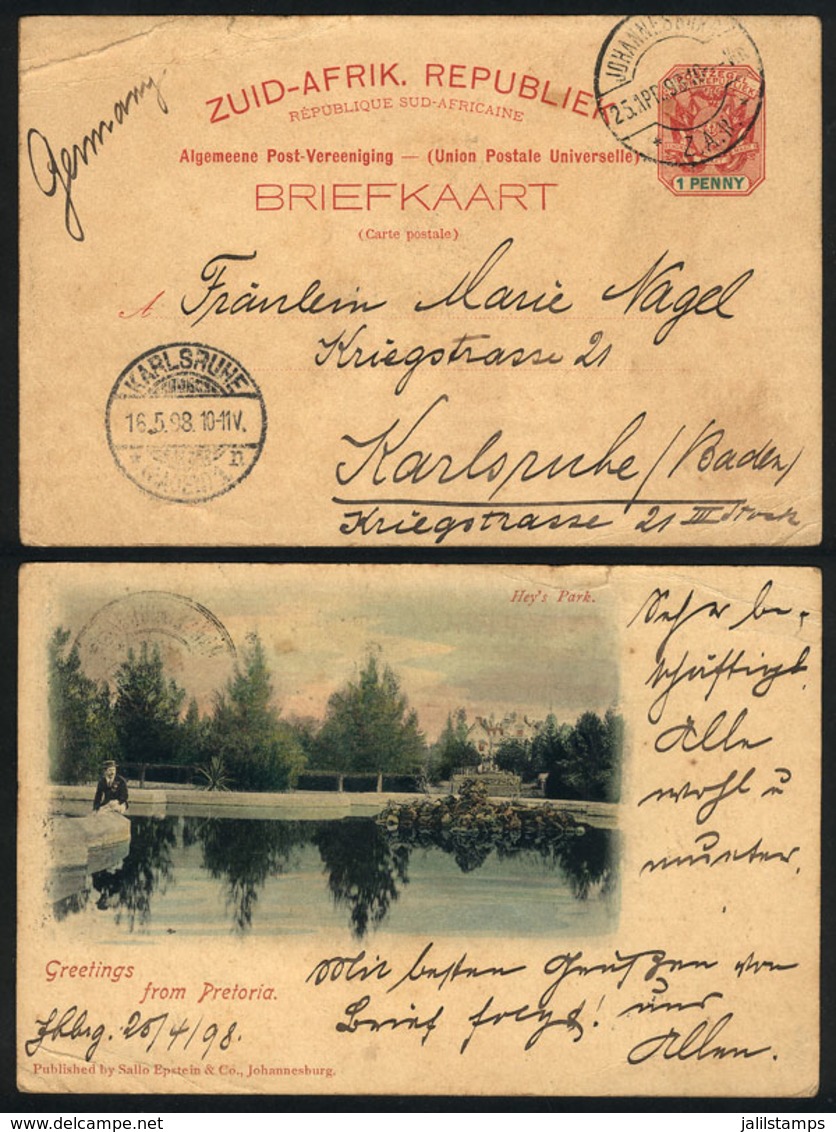 TRANSVAAL: 1p. Postal Card Illustrated On Back With View Of "Hey's Park", Sent From Johannesburg To Germany On 25/AP/189 - Transvaal (1870-1909)