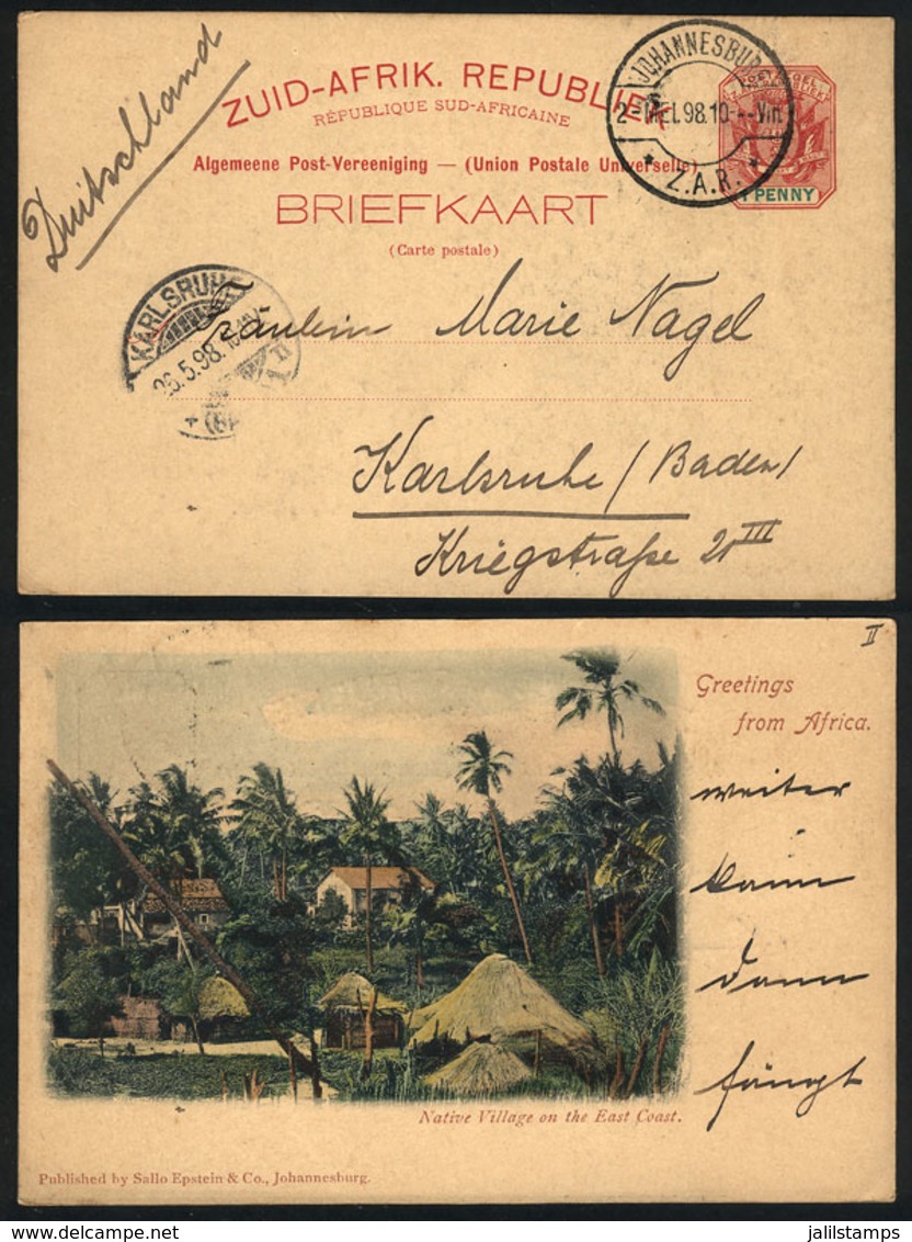 TRANSVAAL: 1p. Postal Card Illustrated On Back With View Of "Native Village On The East Coast", Sent From Johannesburg T - Transvaal (1870-1909)