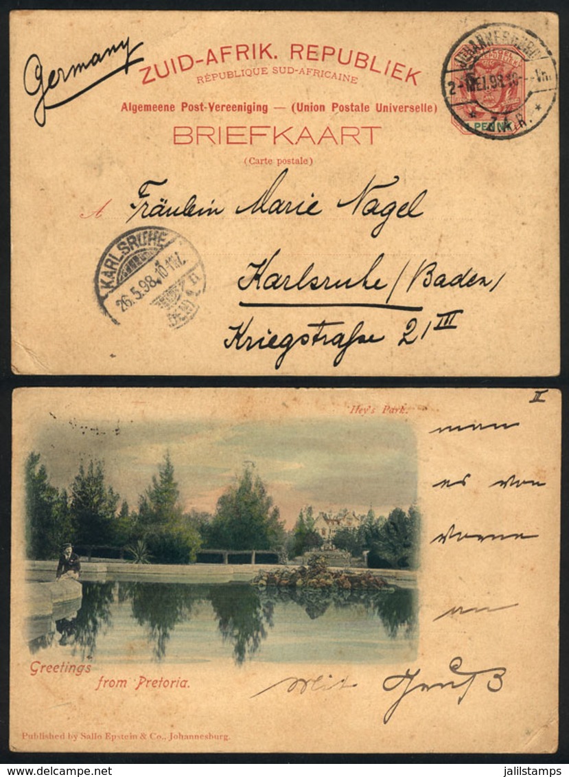 TRANSVAAL: 1p. Postal Card Illustrated On Back With View Of "Hey's Park", Sent From Johannesburg To Germany On 2/MAY/189 - Transvaal (1870-1909)