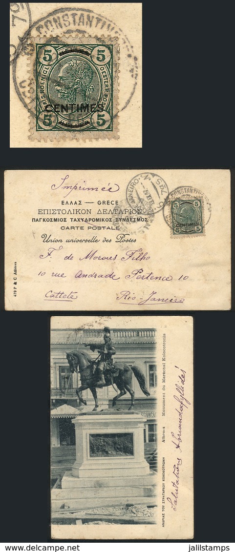 TURKEY - AUSTRIAN OFFICES: Postcard Sent From Constantinople To Brazil On 24/AU/1907, Franked With Stamp Of The Austrian - Autres & Non Classés