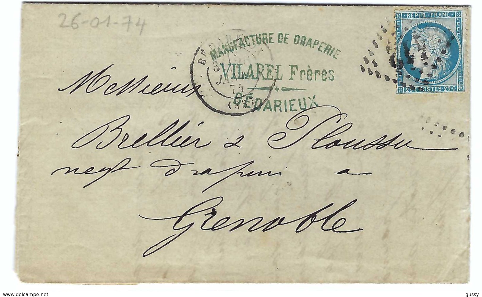 FRANCE 1874: LSC Avec Y&T 60A, CAD Bédarieux (Hérault) GC 412 (Ind.3) - 1871-1875 Cérès