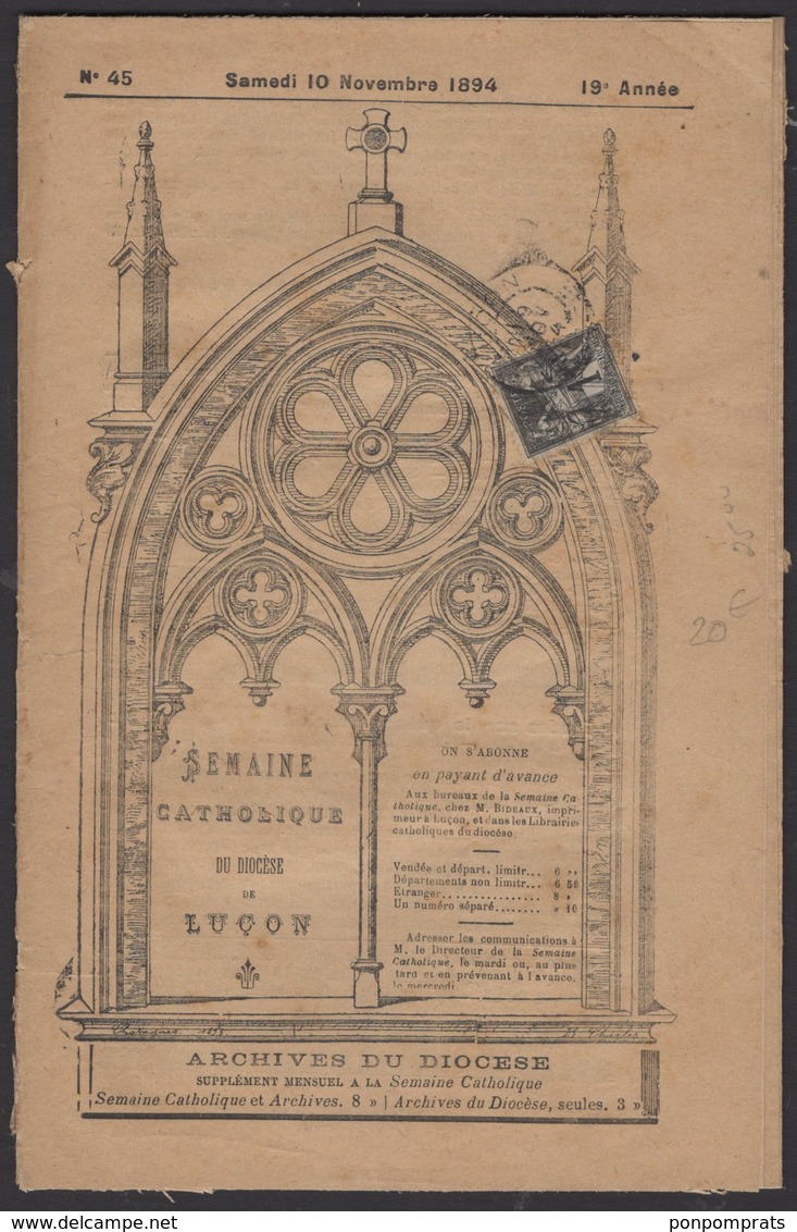 Journal « Semaine Catholique De LUCON » Avec 1c Type SAGE Oblt Typographique + CàD Type A2 De LUCON - 1877-1920: Période Semi Moderne