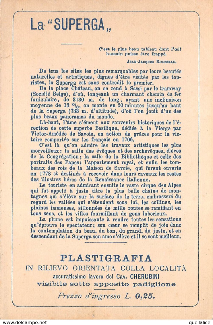 01461 "TORINO - ORARIO ESTIVO DELLA FERROVIA FUNICOLARE DI SUPERGA ANNO 1900"  ORIGINALE - Europe