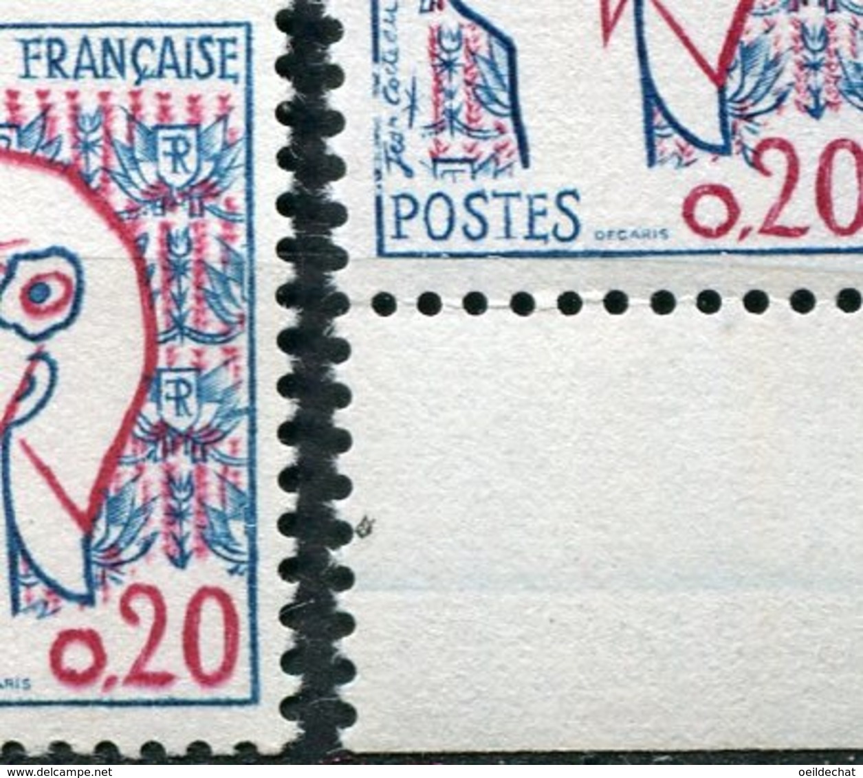 17102 FRANCE N°1282a**(Yvert) 20c. Marianne De Cocteau : Type II Virgule Sur La Tête 2 + Type I (non Fourni)  1961  TB - Neufs