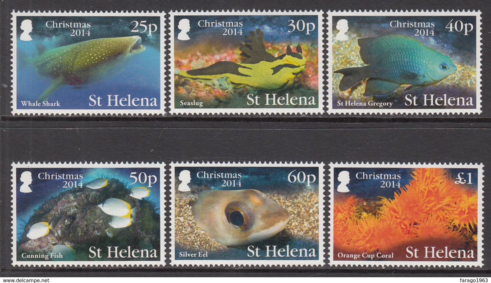 2014 St. Helena Christmas Marine Life Fish Sharks Complete Set Of 6 MNH - St. Helena