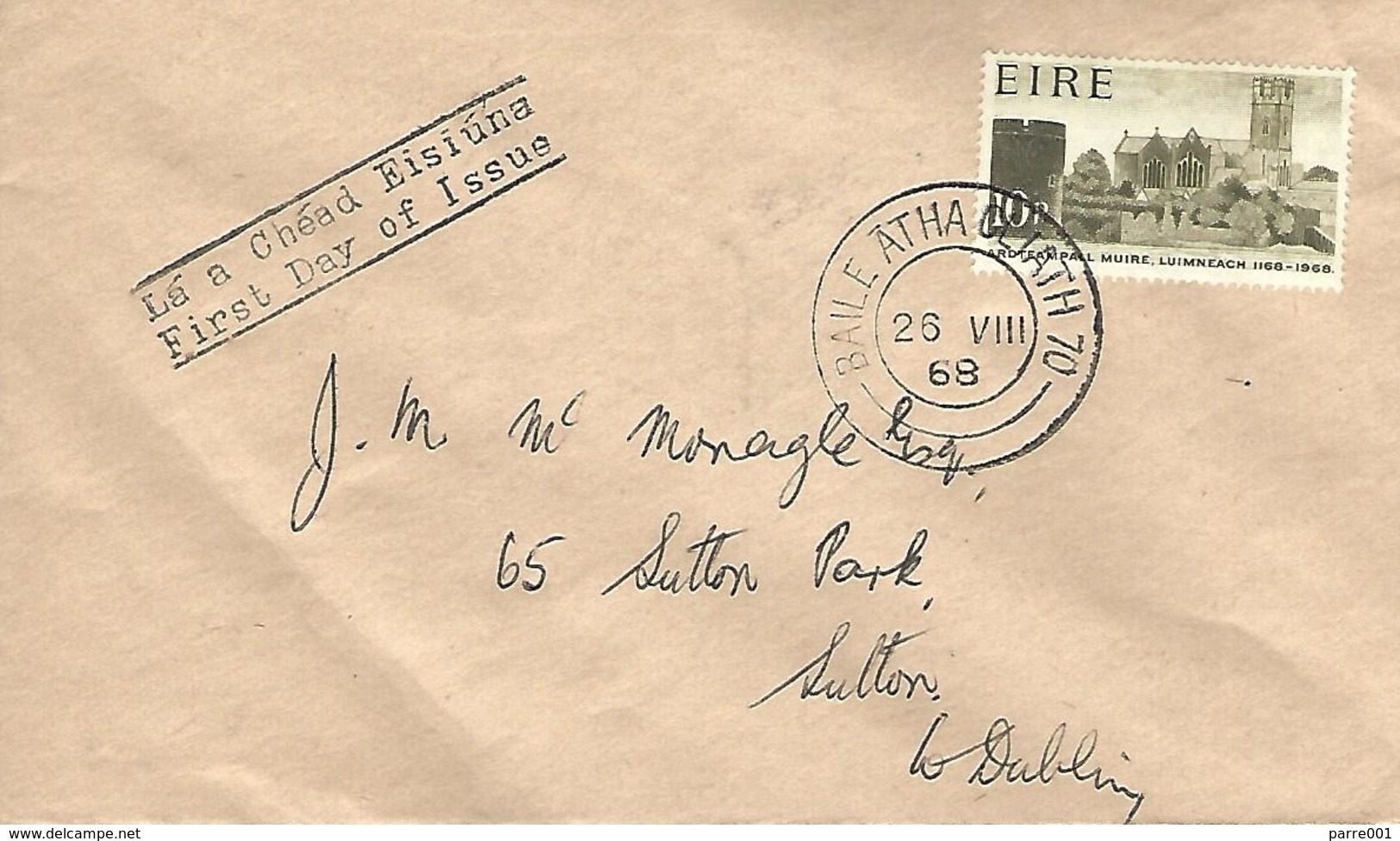 Ireland Eire 1968 Dublin Cathedral FDC Cover - FDC