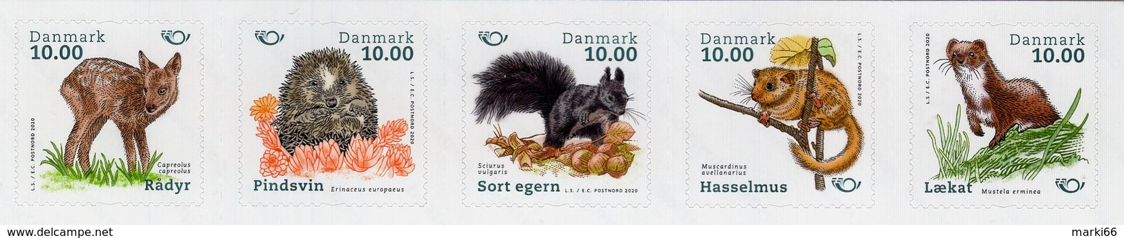 Denmark - 2020 - Mammals Of Denmark - Mint Self-adhesive Stamp Set - Nuovi