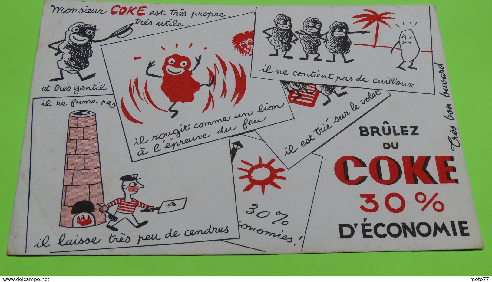 Buvard 13 - COKE Combustible De Chauffage - état D'usage : Voir Photos - 21x14 Environ  - Vers Année 1960 - Öl & Benzin