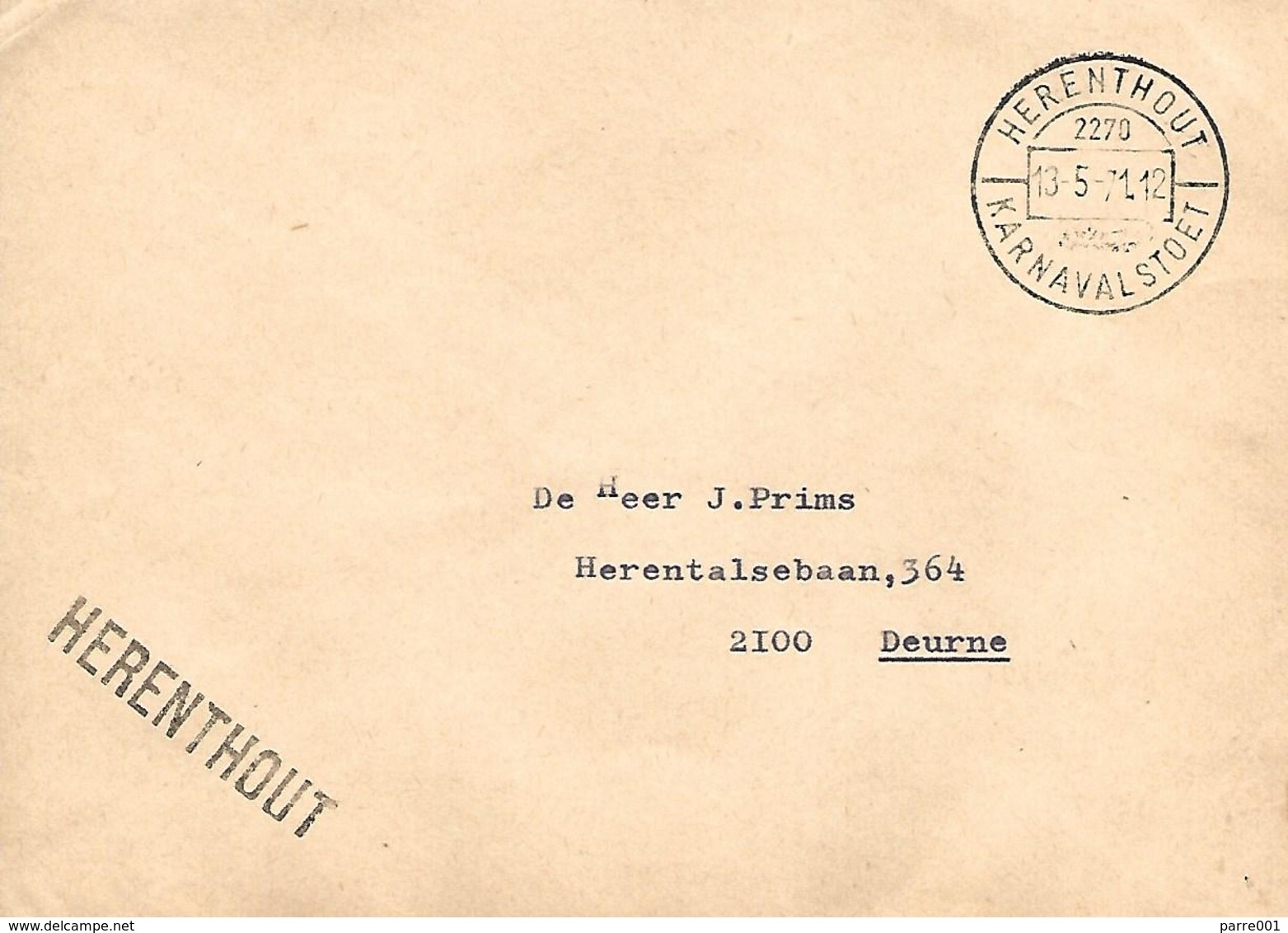 Belgium 1971 Herenthout Carnival Procession (karnaval Stoet) Unfranked Official Cover - Karnaval