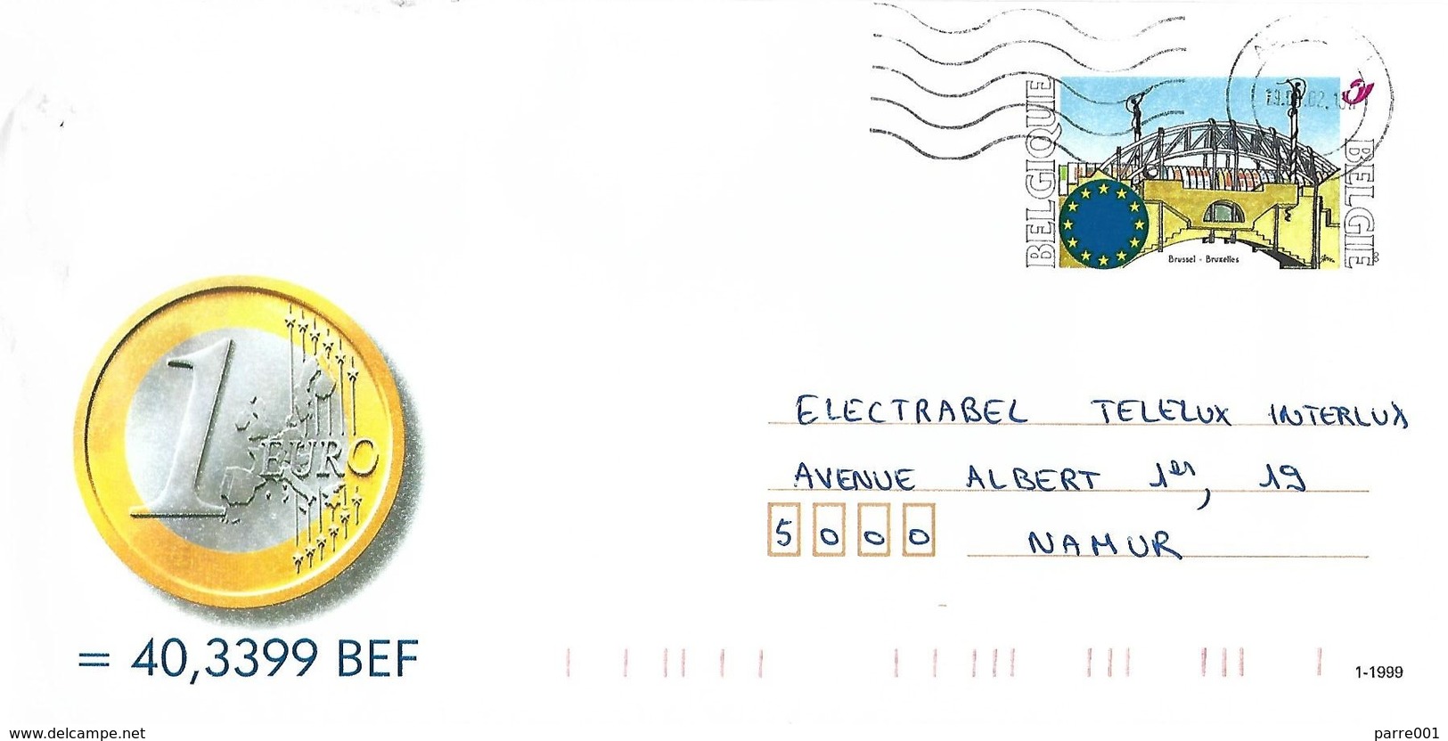 Belgium 2002 Aubange Money Currency Euro Introduction Postal Stationary Cover - Briefumschläge