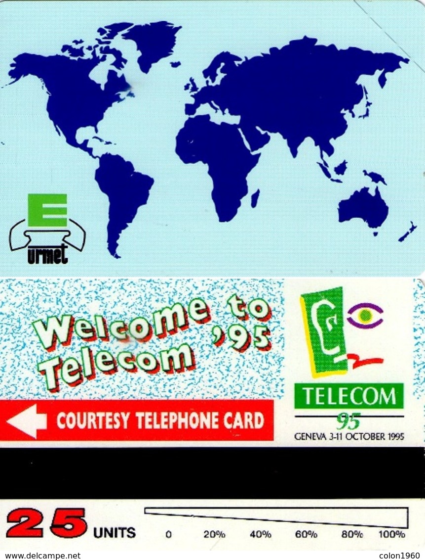 ITALIA. World Map - Telecom Geneva '95. Exhibition Cards. COURTESY. MINT. 5418. (074) - Tests & Servicios