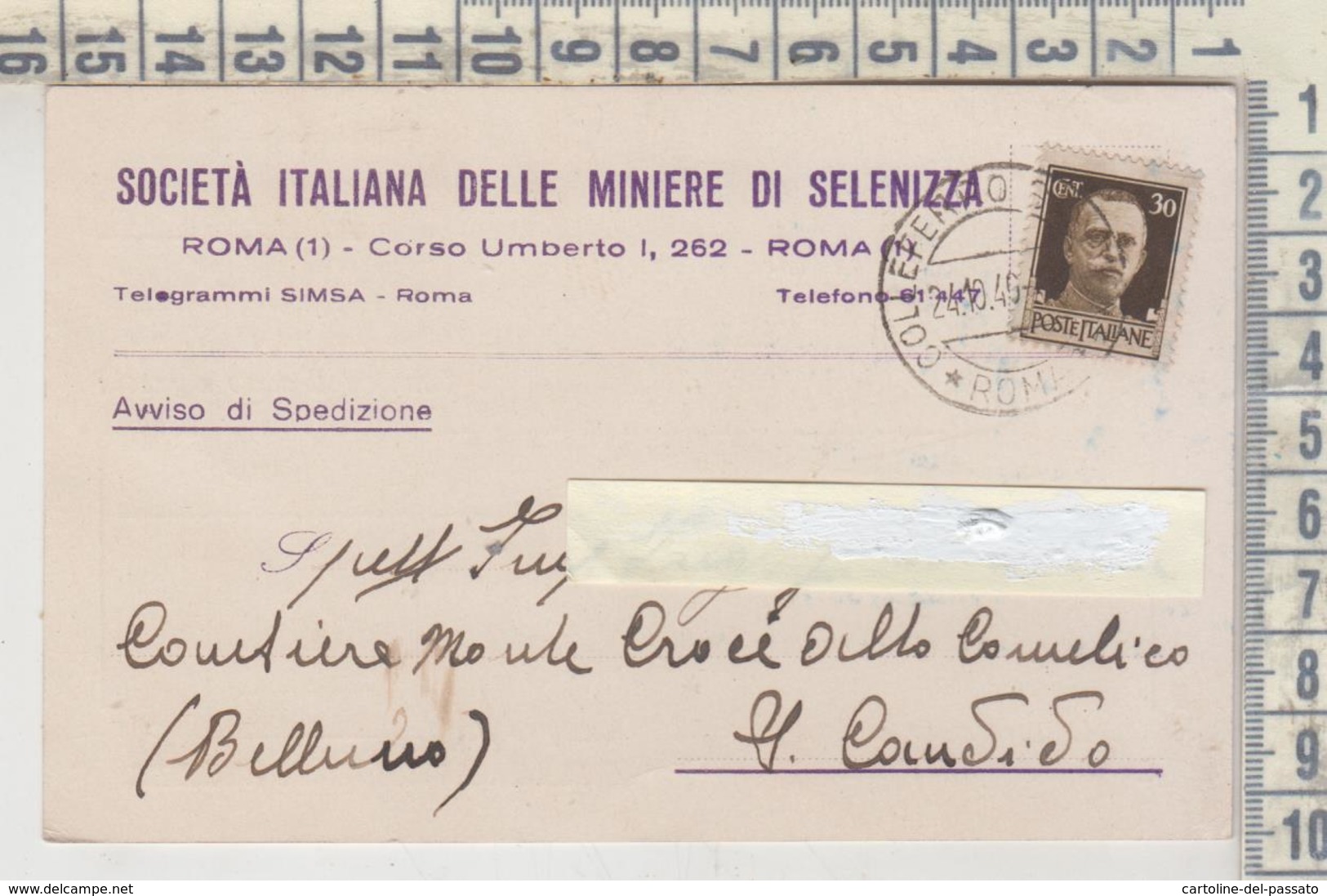 Storia Postale 1940 Monte Croce Alto Comelico S. Candido  Miniere Di Selenizza - Storia Postale