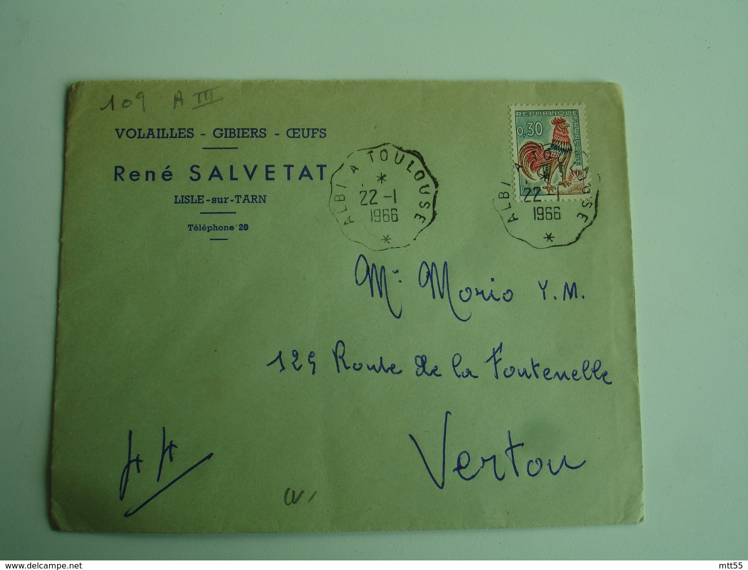 Sur Enveloppe Commerciale Lisle Sur Tarn Salvetat Volailes Albi A Toulouse Cachet Ambulant Convoyeur Poste Ferroviaire - Railway Post