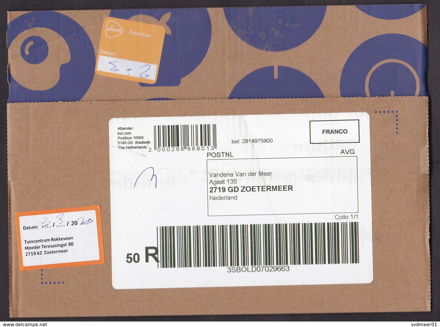 Netherlands: Parcel Fragment (cut-out), 2020, Postage Paid, 2x Label, Not At Home Pick Up At Garden Shop (traces Of Use) - Briefe U. Dokumente