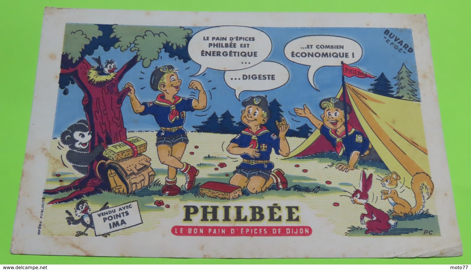 Buvard 23 - Pain D'épice PHILBEE - Scout Ours Lapin - état D'usage : Voir Photos - 21x13.5 Environ - Vers Année 1960 - Honigkuchen-Lebkuchen