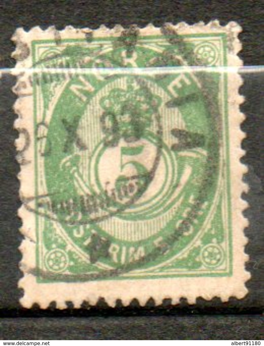 NORVEGE Cor  5o Vert Jaune 1883 N°38 - Oblitérés