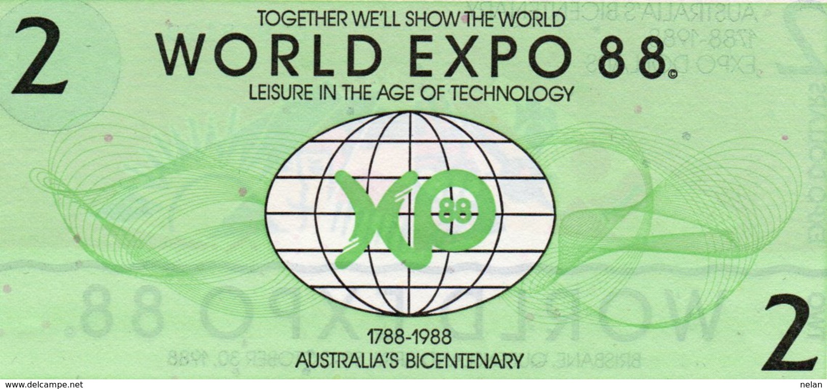 AUSTRALIA-WORLD EXPO 88-2 DOLLARS 1988 FANTASY ISSUE -AUS-01 UNC - Andere & Zonder Classificatie