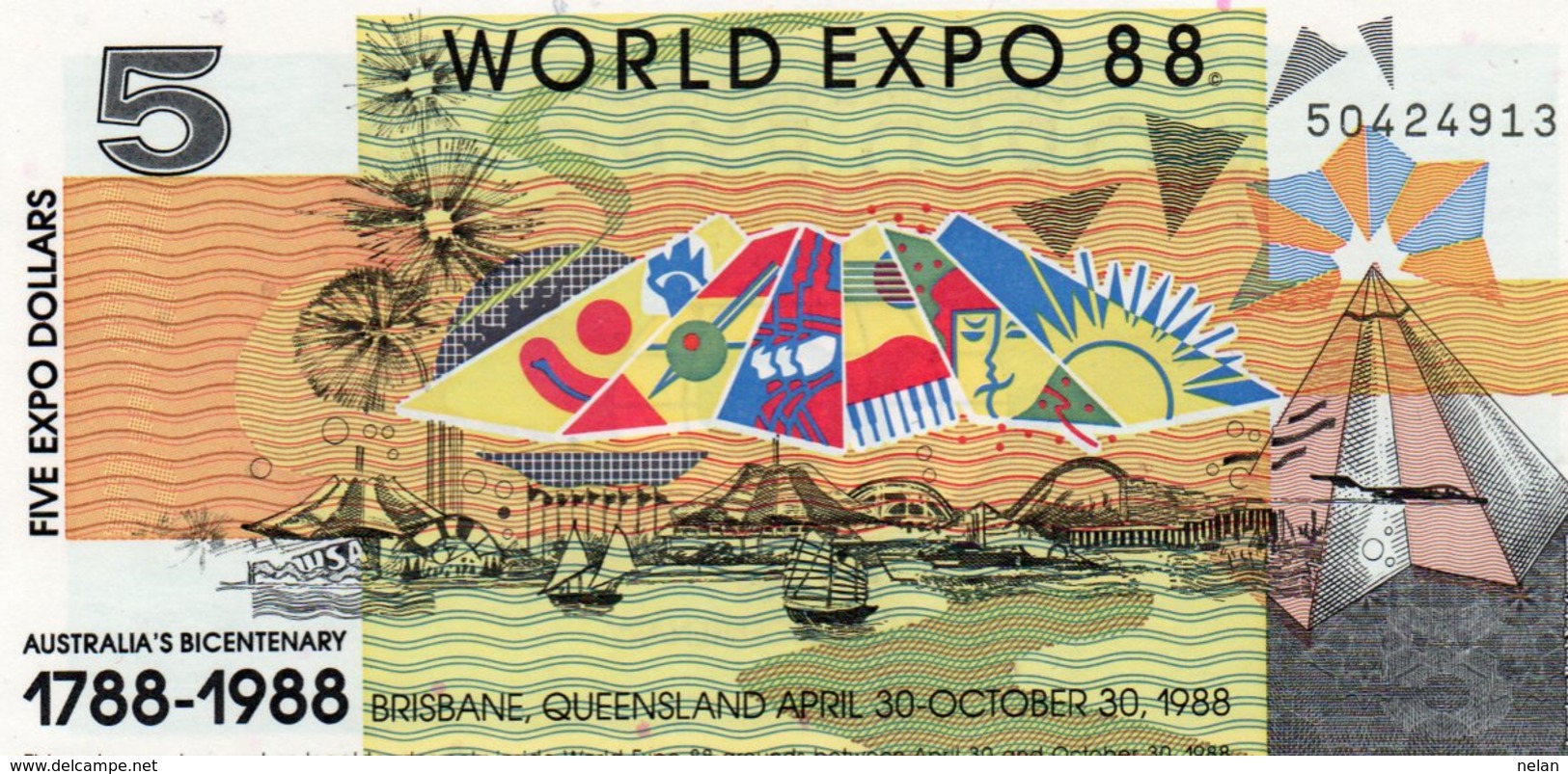 AUSTRALIA-WORLD EXPO 88-5 DOLLARS 1988 FANTASY ISSUE -AUS-02 UNC - Altri & Non Classificati