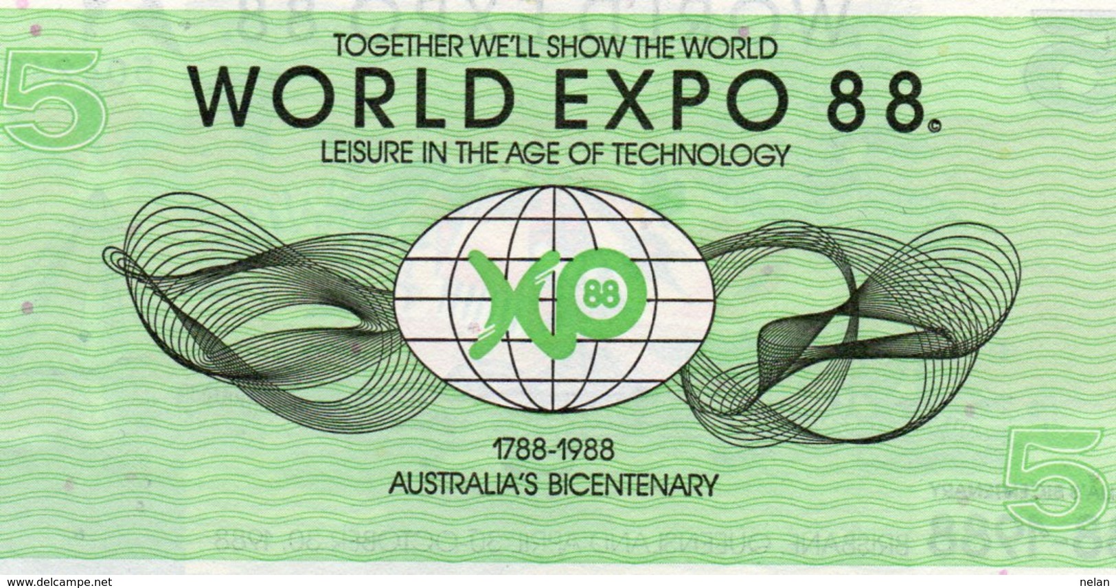 AUSTRALIA-WORLD EXPO 88-5 DOLLARS 1988 FANTASY ISSUE -AUS-02 UNC - Sonstige & Ohne Zuordnung