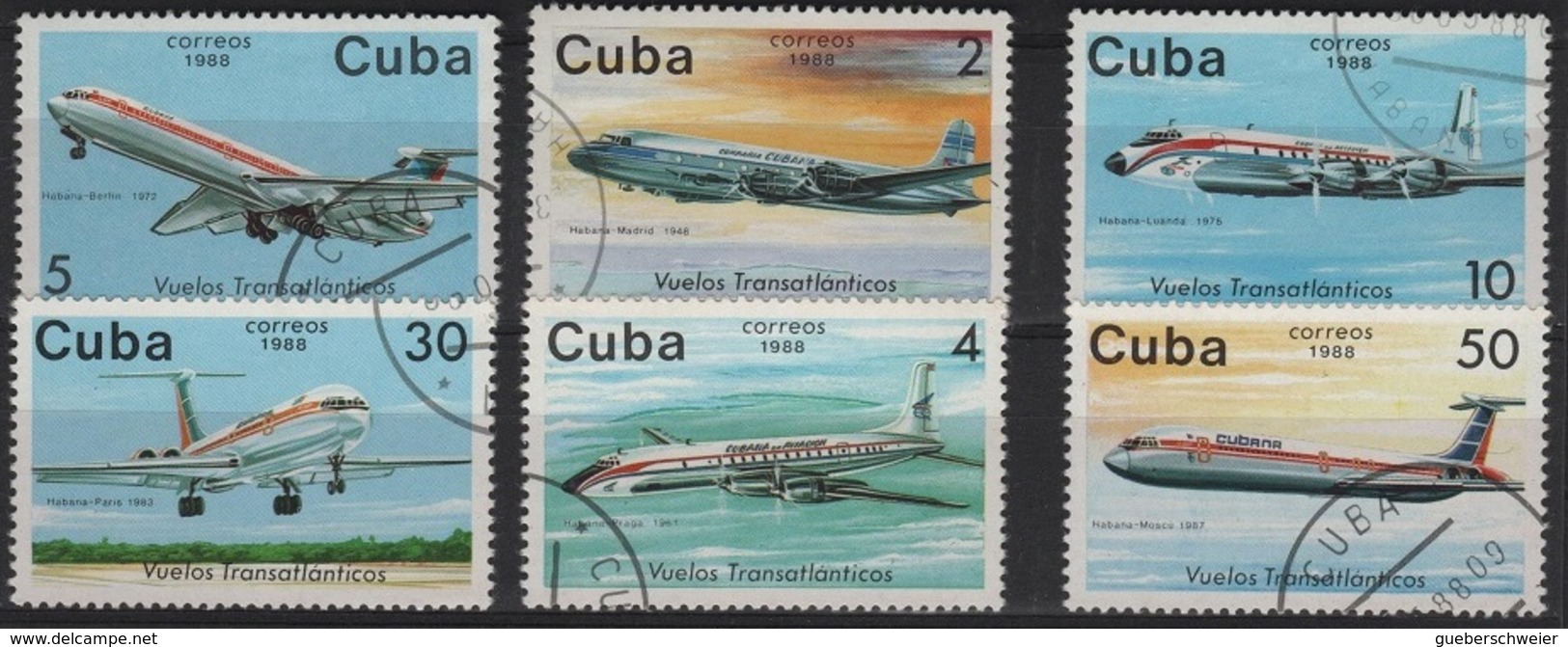 TRANS 58 - CUBA Série De 6 Val. Obl. Avions - Poste Aérienne