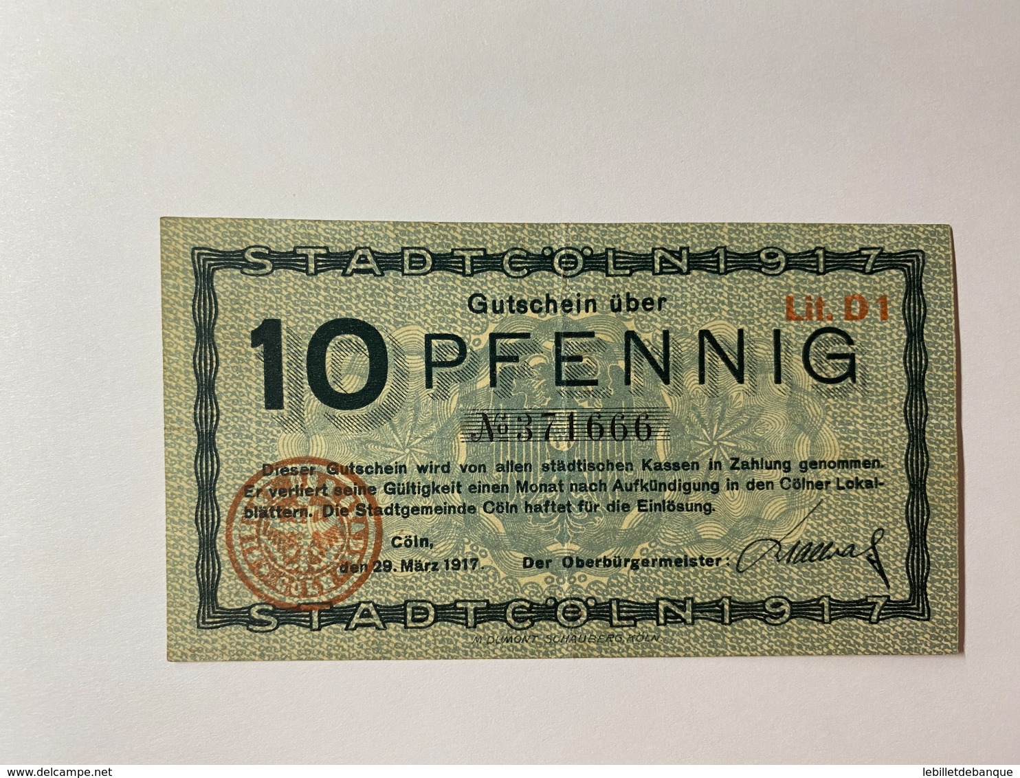 Allemagne Notgeld Coln 10 Pfennig - Collections