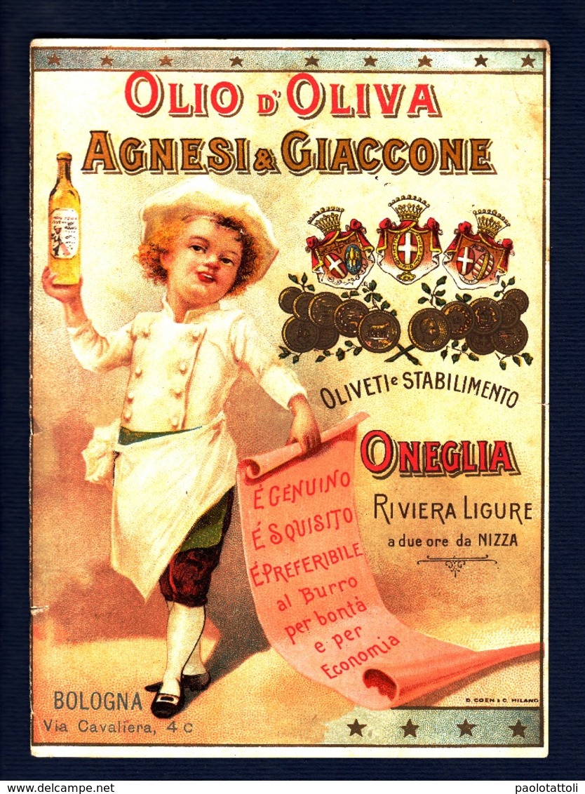 Advertising Cardboard, Cartoncino Pubblicitario- Olio D'oliva Agnesi & Giaccone, Oneglia. Dim.110mm X153mm. - Cartoncini Da Visita